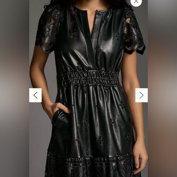 ANTHROPOLOGIE Women’s The Somerset Maxi Dress Faux Leather Embroidered Edition M - Picture 3 of 15